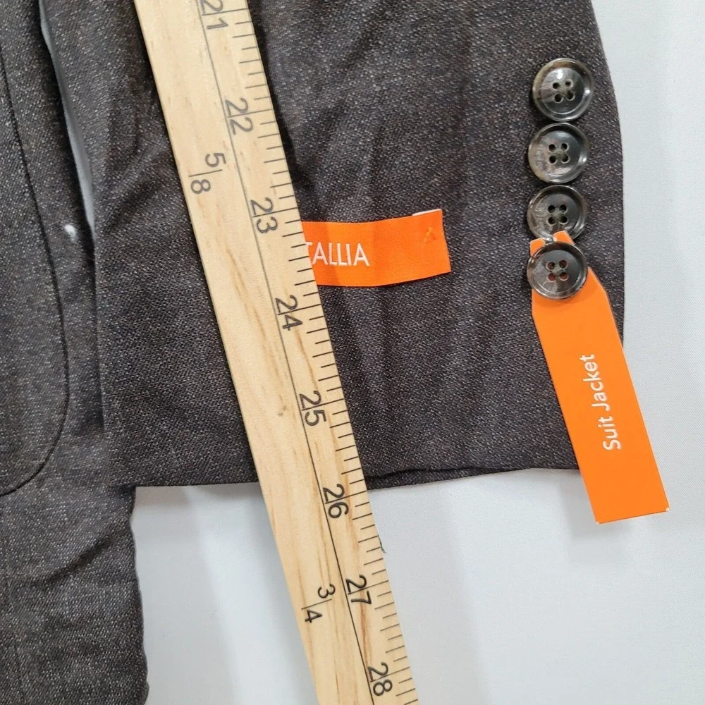 Tallia Slim-Fit Blazer Mens 44L 44 Solid Brown Wool Stretch Suit Jacket $425 NEW